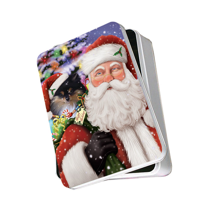 Santa Carrying Pomeranian Dog and Christmas Presents Photo Storage Tin PITN53947