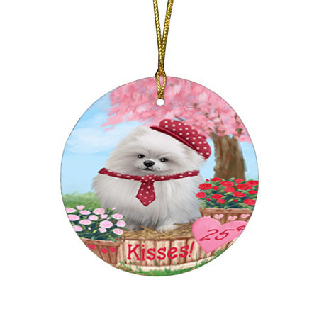Rosie 25 Cent Kisses Pomeranian Dog Round Flat Christmas Ornament RFPOR56344