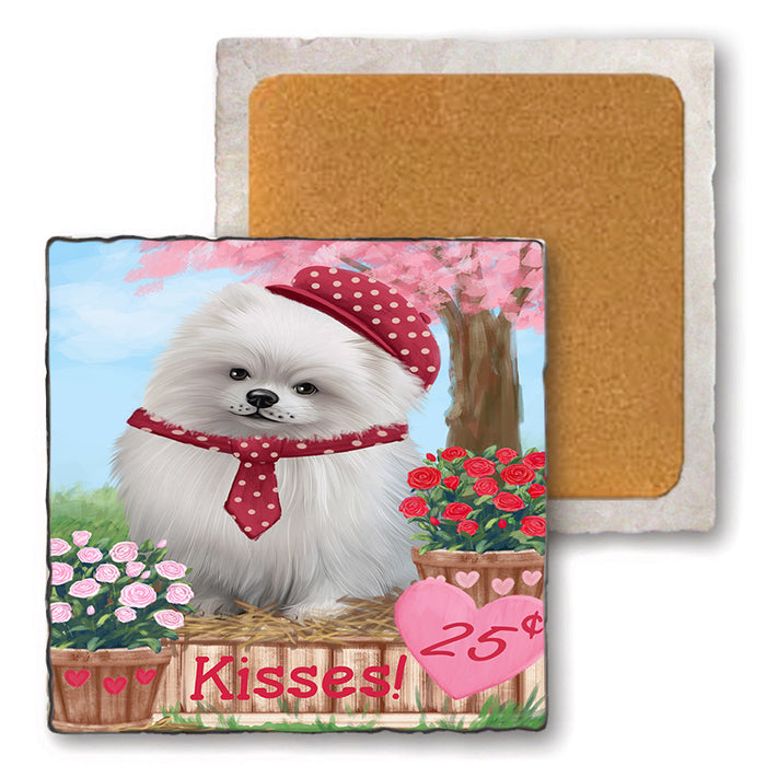 Rosie 25 Cent Kisses Pomeranian Dog Set of 4 Natural Stone Marble Tile Coasters MCST50988