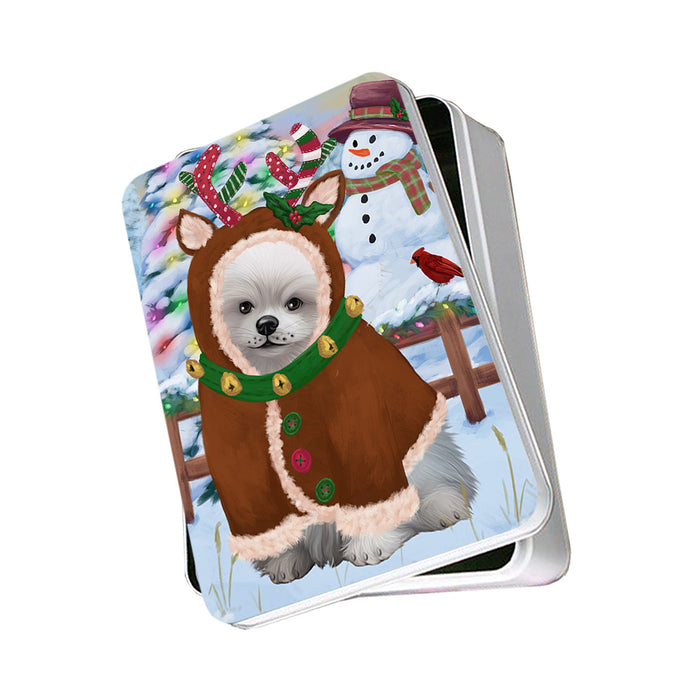 Christmas Gingerbread House Candyfest Pomeranian Dog Photo Storage Tin PITN56422