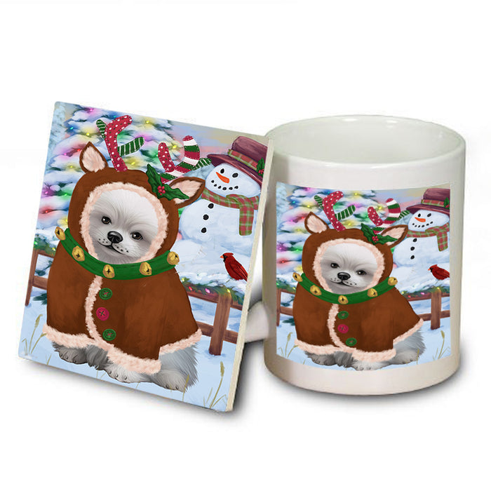 Christmas Gingerbread House Candyfest Pomeranian Dog Mug and Coaster Set MUC56471