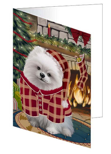 The Stocking was Hung Pomeranian Dog Handmade Artwork Assorted Pets Greeting Cards and Note Cards with Envelopes for All Occasions and Holiday Seasons GCD71204