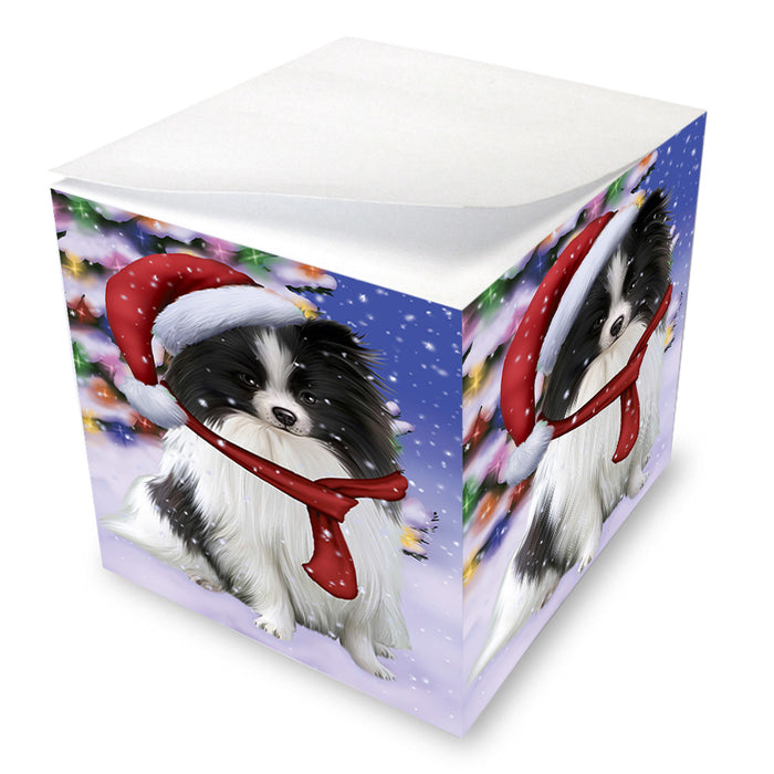 Winterland Wonderland Pomeranian Dog In Christmas Holiday Scenic Background Note Cube NOC53408
