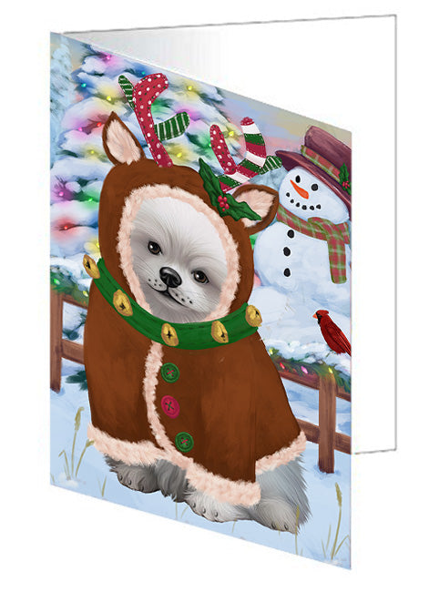 Christmas Gingerbread House Candyfest Pomeranian Dog Handmade Artwork Assorted Pets Greeting Cards and Note Cards with Envelopes for All Occasions and Holiday Seasons GCD73952