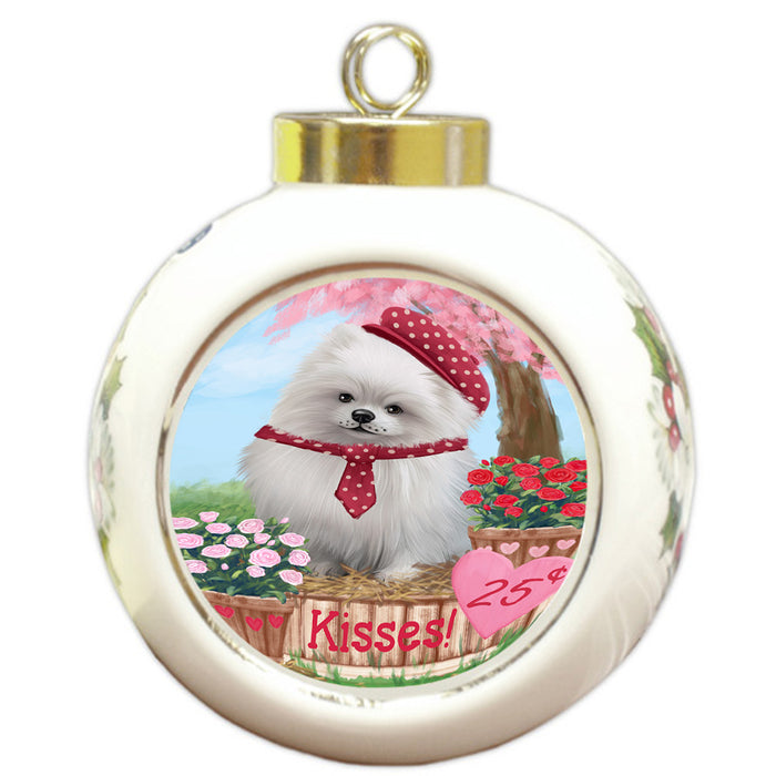 Rosie 25 Cent Kisses Pomeranian Dog Round Ball Christmas Ornament RBPOR56344
