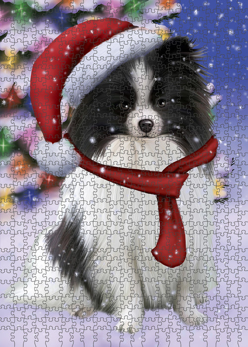 Winterland Wonderland Pomeranian Dog In Christmas Holiday Scenic Background Puzzle with Photo Tin PUZL80788