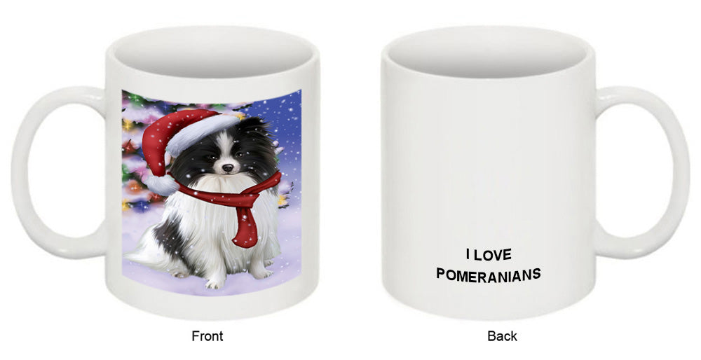 Winterland Wonderland Pomeranian Dog In Christmas Holiday Scenic Background  Coffee Mug MUG48806