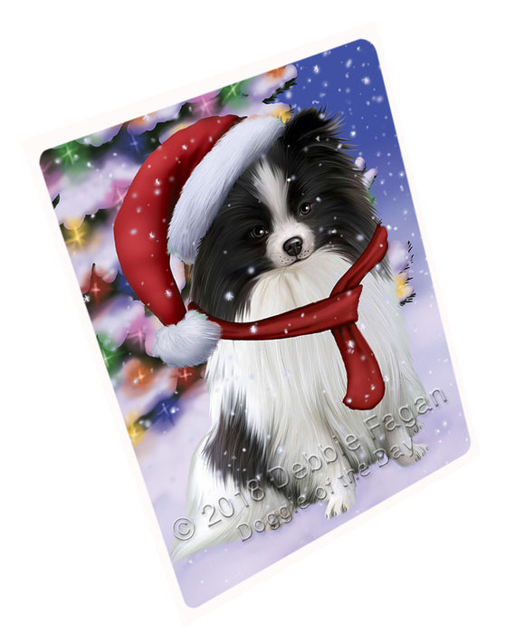Winterland Wonderland Pomeranian Dog In Christmas Holiday Scenic Background  Cutting Board C64668