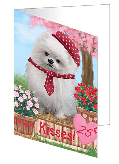 Rosie 25 Cent Kisses Pomeranian Dog Handmade Artwork Assorted Pets Greeting Cards and Note Cards with Envelopes for All Occasions and Holiday Seasons GCD72479