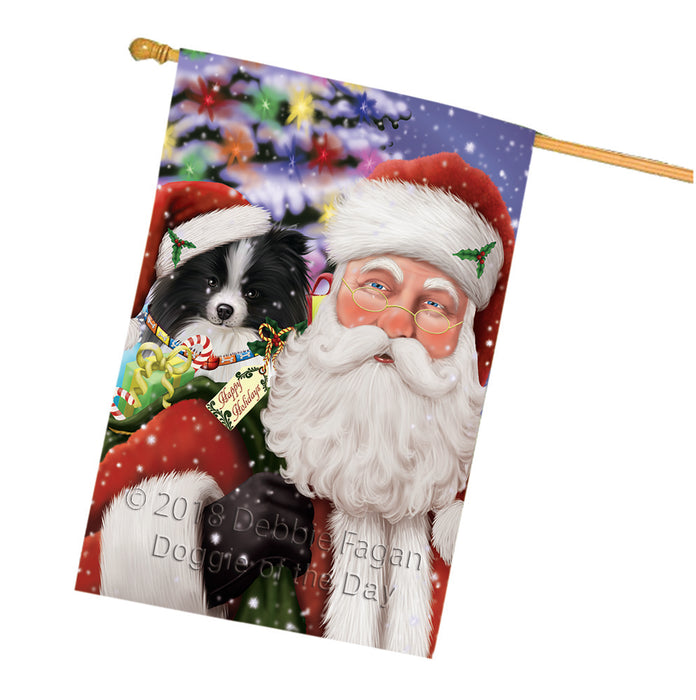 Santa Carrying Pomeranian Dog and Christmas Presents House Flag FLG54203