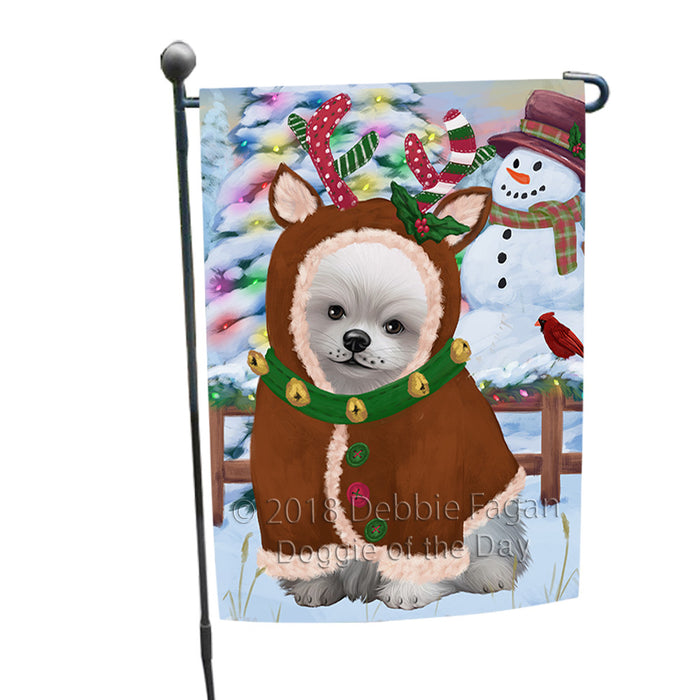 Christmas Gingerbread House Candyfest Pomeranian Dog Garden Flag GFLG57107