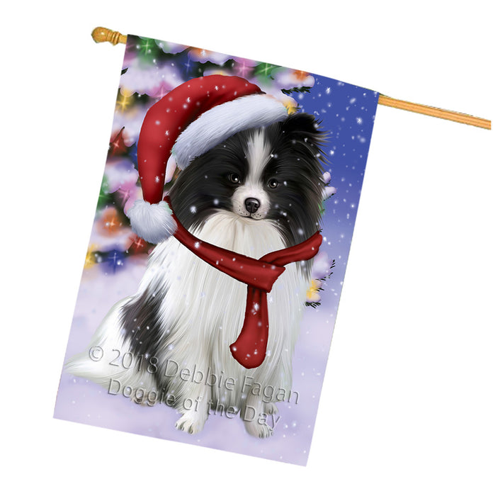 Winterland Wonderland Pomeranian Dog In Christmas Holiday Scenic Background  House Flag FLG53606