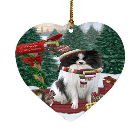 Merry Christmas Woodland Sled Pomeranian Dog Heart Christmas Ornament HPOR55351