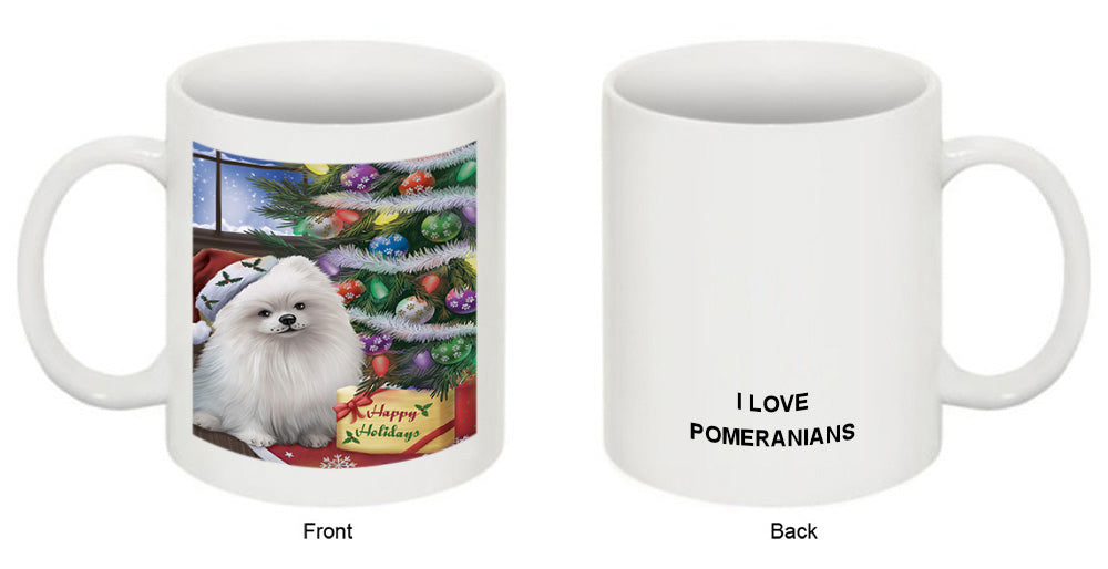 Christmas Happy Holidays Pomeranian Dog with Tree and Presents Coffee Mug MUG49245