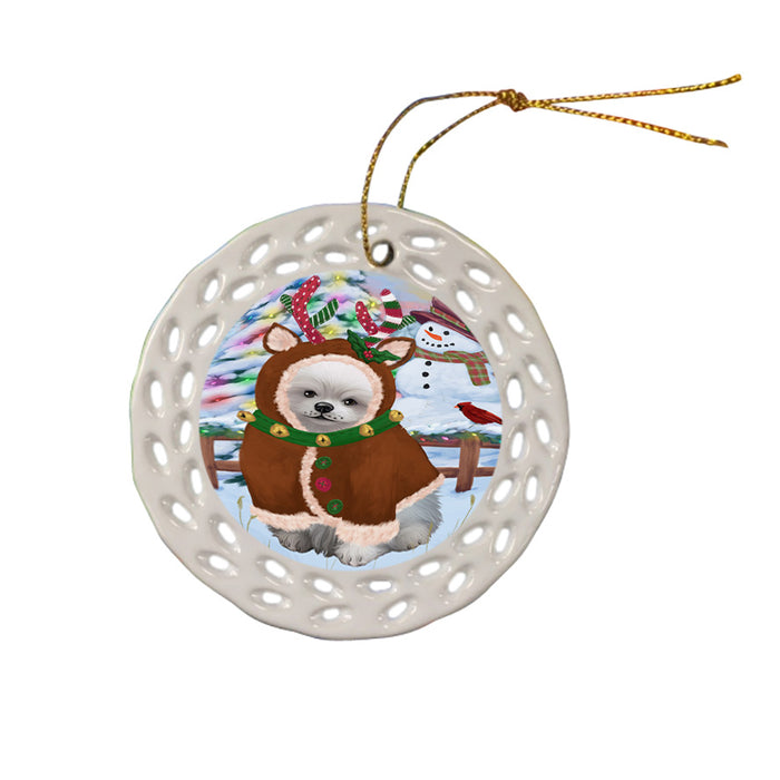 Christmas Gingerbread House Candyfest Pomeranian Dog Ceramic Doily Ornament DPOR56835