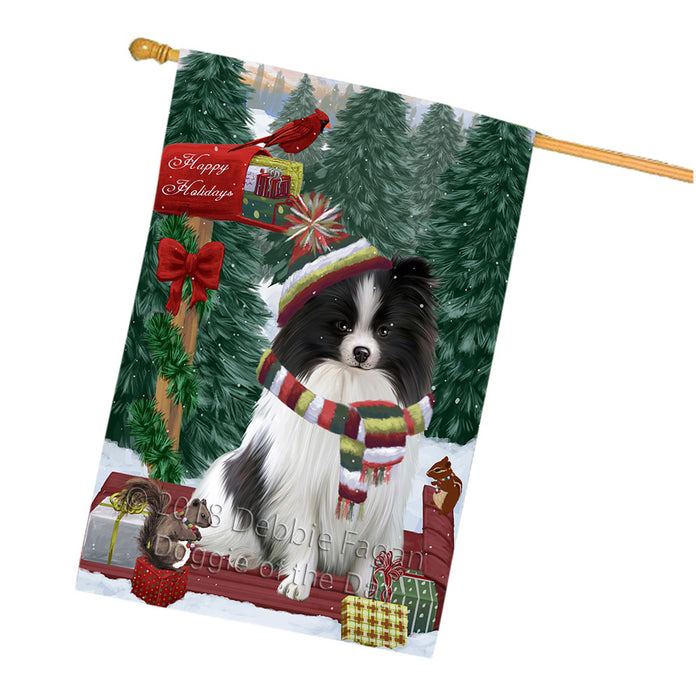Merry Christmas Woodland Sled Pomeranian Dog House Flag FLG55424