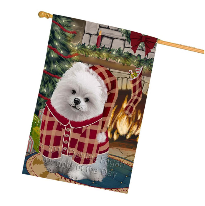 The Stocking was Hung Pomeranian Dog House Flag FLG55992