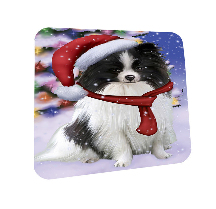 Winterland Wonderland Pomeranian Dog In Christmas Holiday Scenic Background  Coasters Set of 4 CST53366