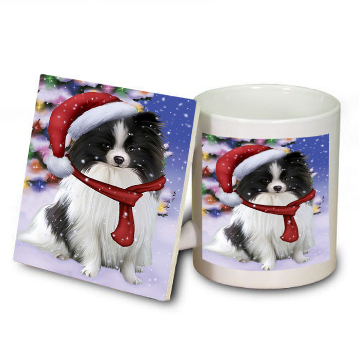 Winterland Wonderland Pomeranian Dog In Christmas Holiday Scenic Background  Mug and Coaster Set MUC53400