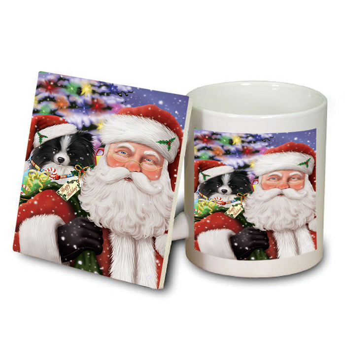 Santa Carrying Pomeranian Dog and Christmas Presents Mug and Coaster Set MUC53997