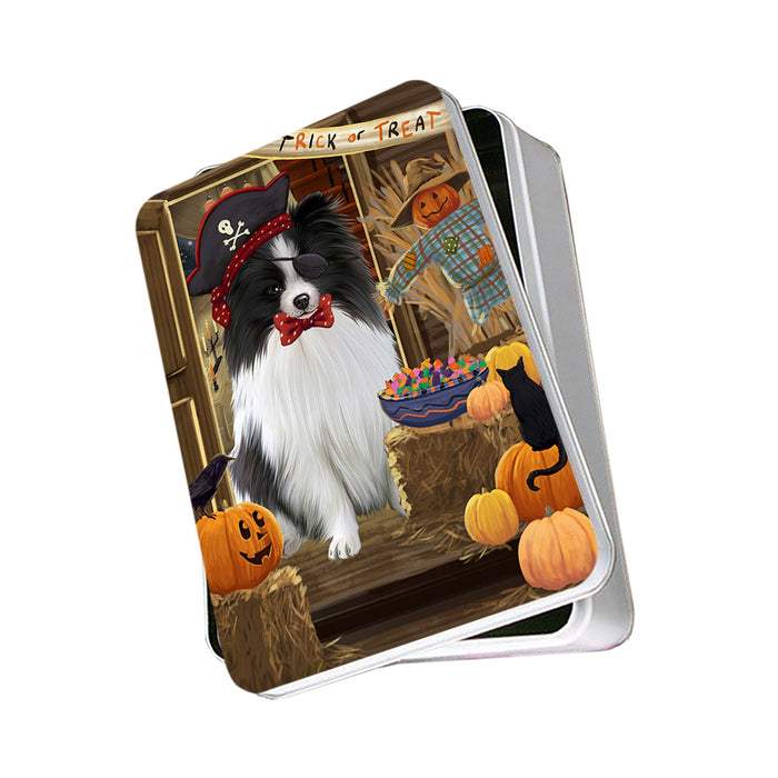 Enter at Own Risk Trick or Treat Halloween Pomeranian Dog Photo Storage Tin PITN53221