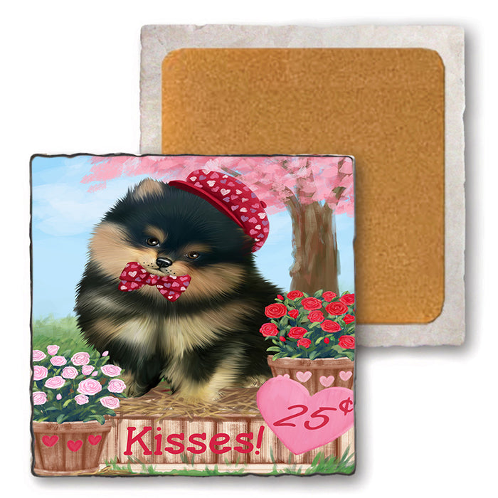 Rosie 25 Cent Kisses Pomeranian Dog Set of 4 Natural Stone Marble Tile Coasters MCST50989
