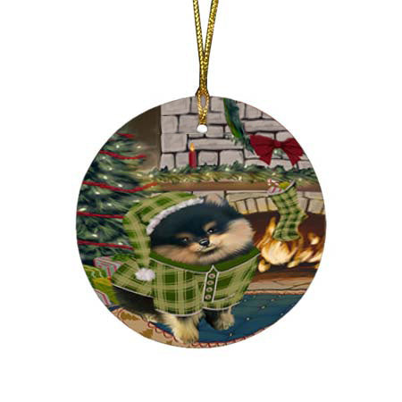 The Stocking was Hung Pomeranian Dog Round Flat Christmas Ornament RFPOR55920