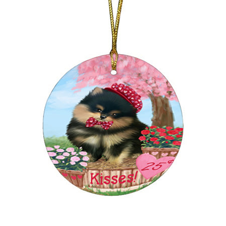 Rosie 25 Cent Kisses Pomeranian Dog Round Flat Christmas Ornament RFPOR56345