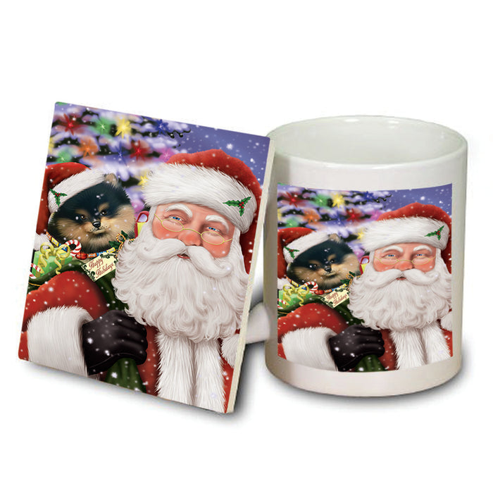 Santa Carrying Pomeranian Dog and Christmas Presents Mug and Coaster Set MUC53998