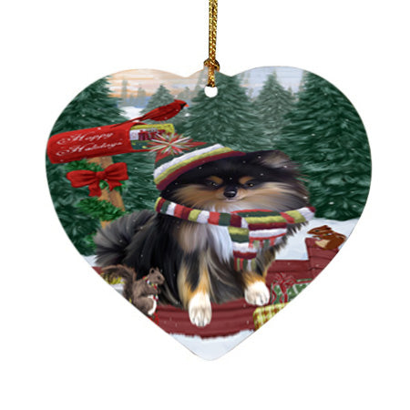 Merry Christmas Woodland Sled Pomeranian Dog Heart Christmas Ornament HPOR55352