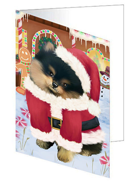 Christmas Gingerbread House Candyfest Pomeranian Dog Handmade Artwork Assorted Pets Greeting Cards and Note Cards with Envelopes for All Occasions and Holiday Seasons GCD73955