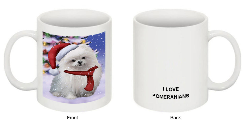Winterland Wonderland Pomeranian Dog In Christmas Holiday Scenic Background  Coffee Mug MUG48807