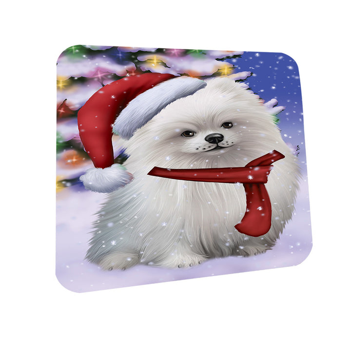 Winterland Wonderland Pomeranian Dog In Christmas Holiday Scenic Background  Coasters Set of 4 CST53367