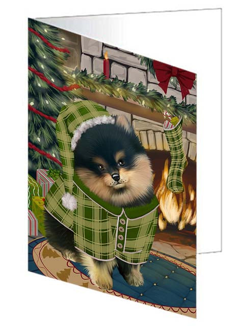 The Stocking was Hung Pomeranian Dog Handmade Artwork Assorted Pets Greeting Cards and Note Cards with Envelopes for All Occasions and Holiday Seasons GCD71207