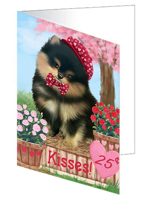 Rosie 25 Cent Kisses Pomeranian Dog Handmade Artwork Assorted Pets Greeting Cards and Note Cards with Envelopes for All Occasions and Holiday Seasons GCD72482