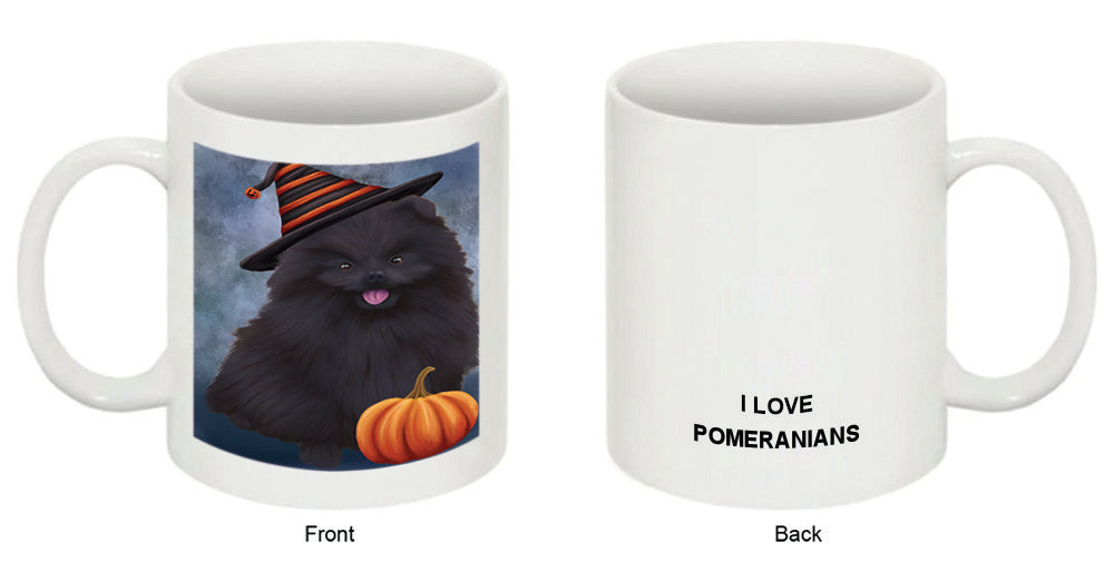 Happy Halloween Pomeranian Dog Wearing Witch Hat with Pumpkin Coffee Mug MUG50388