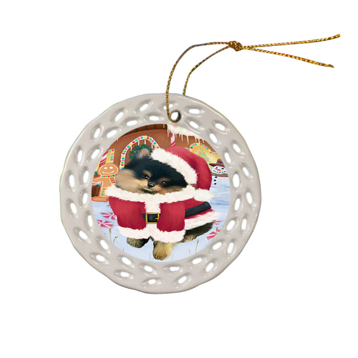 Christmas Gingerbread House Candyfest Pomeranian Dog Ceramic Doily Ornament DPOR56836