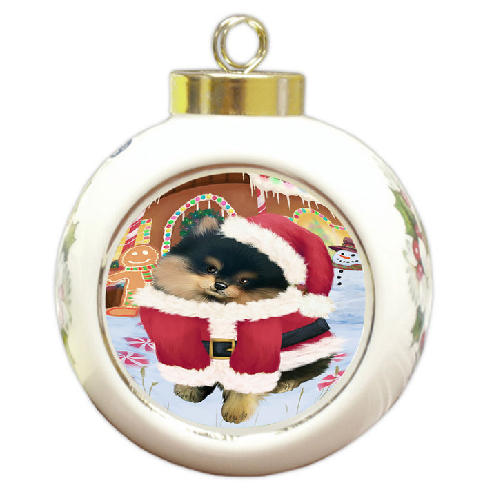 Christmas Gingerbread House Candyfest Pomeranian Dog Round Ball Christmas Ornament RBPOR56836