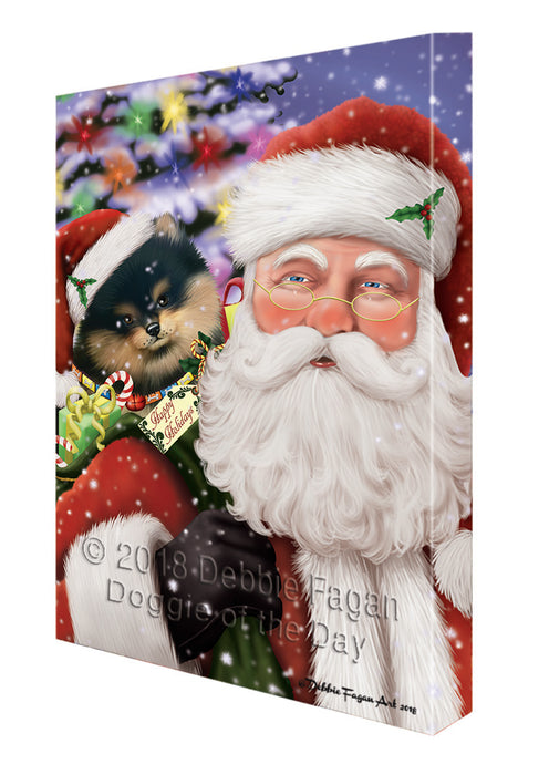Santa Carrying Pomeranian Dog and Christmas Presents Canvas Print Wall Art Décor CVS103904