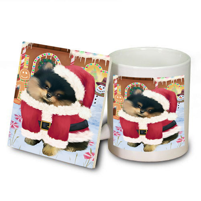 Christmas Gingerbread House Candyfest Pomeranian Dog Mug and Coaster Set MUC56472