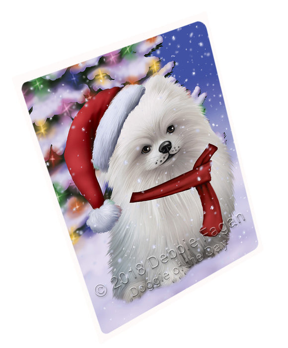Winterland Wonderland Pomeranian Dog In Christmas Holiday Scenic Background  Cutting Board C64671