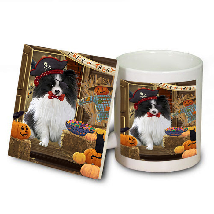 Enter at Own Risk Trick or Treat Halloween Pomeranian Dog Mug and Coaster Set MUC53213