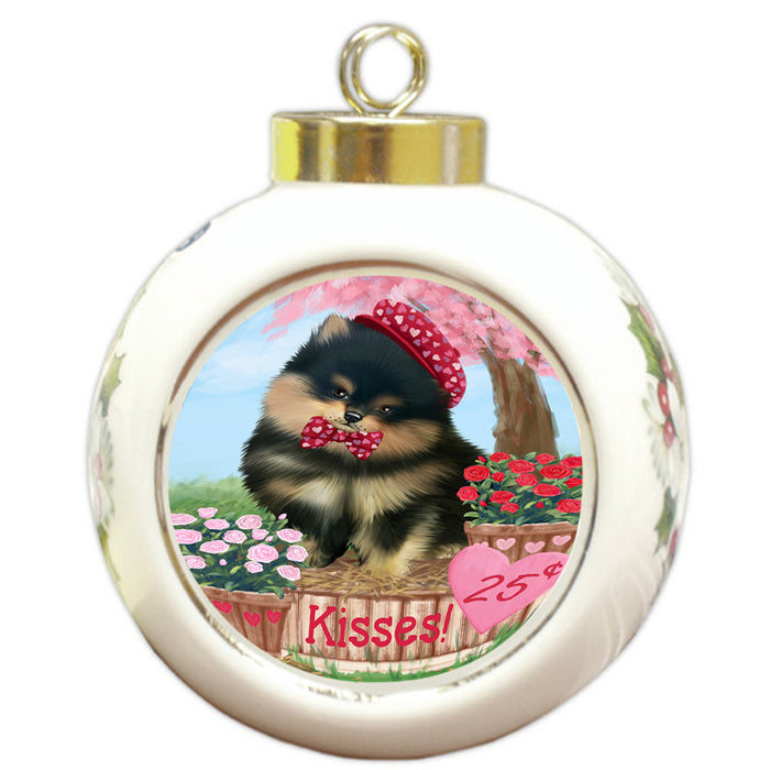Rosie 25 Cent Kisses Pomeranian Dog Round Ball Christmas Ornament RBPOR56345