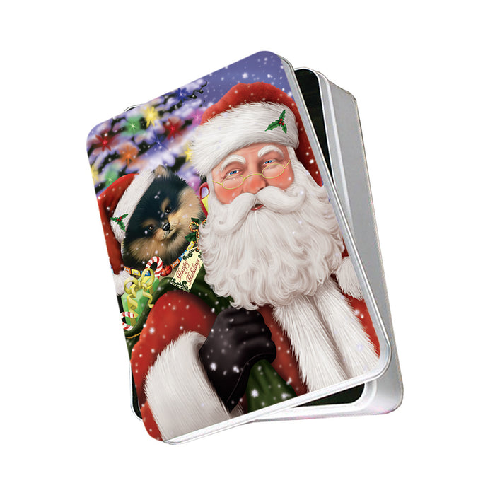 Santa Carrying Pomeranian Dog and Christmas Presents Photo Storage Tin PITN53949