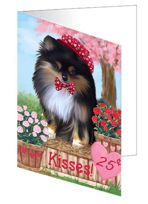 Rosie 25 Cent Kisses Pomeranian Dog Handmade Artwork Assorted Pets Greeting Cards and Note Cards with Envelopes for All Occasions and Holiday Seasons GCD72485