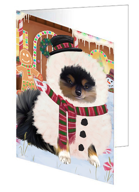 Christmas Gingerbread House Candyfest Pomeranian Dog Handmade Artwork Assorted Pets Greeting Cards and Note Cards with Envelopes for All Occasions and Holiday Seasons GCD73958