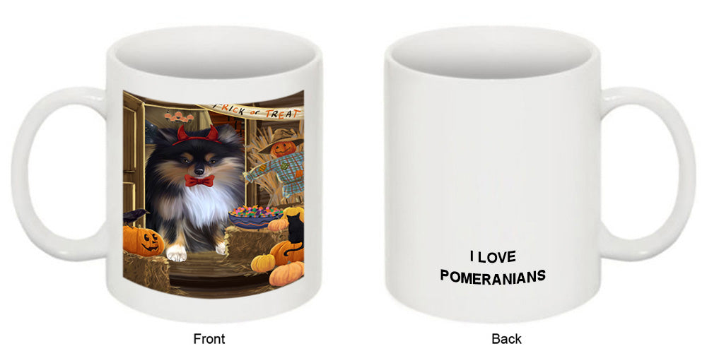 Enter at Own Risk Trick or Treat Halloween Pomeranian Dog Coffee Mug MUG48620