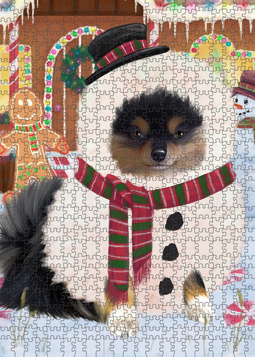 Christmas Gingerbread House Candyfest Pomeranian Dog Puzzle with Photo Tin PUZL94124
