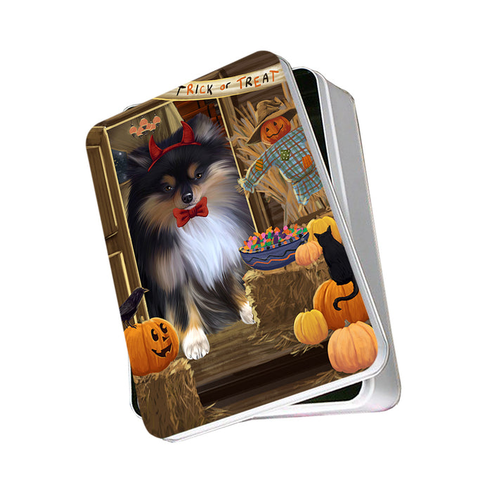 Enter at Own Risk Trick or Treat Halloween Pomeranian Dog Photo Storage Tin PITN53222