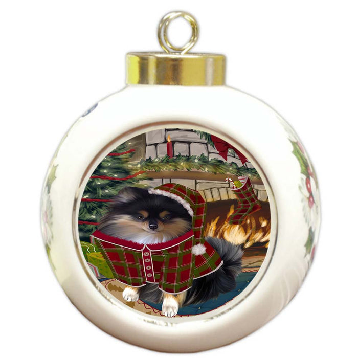 The Stocking was Hung Pomeranian Dog Round Ball Christmas Ornament RBPOR55921